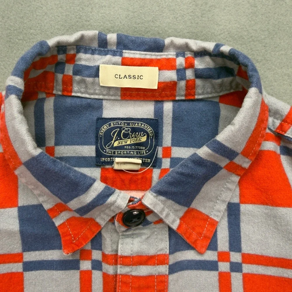 J.Crew Mens Classic Fit Chamois-Flannel Workshirt Checkmate Red Blue Mens Medium